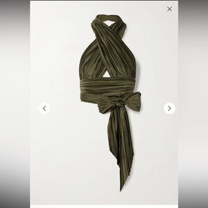 Cult Gaia Brigitte Cropped Cutout Plisse Satin Halter Top